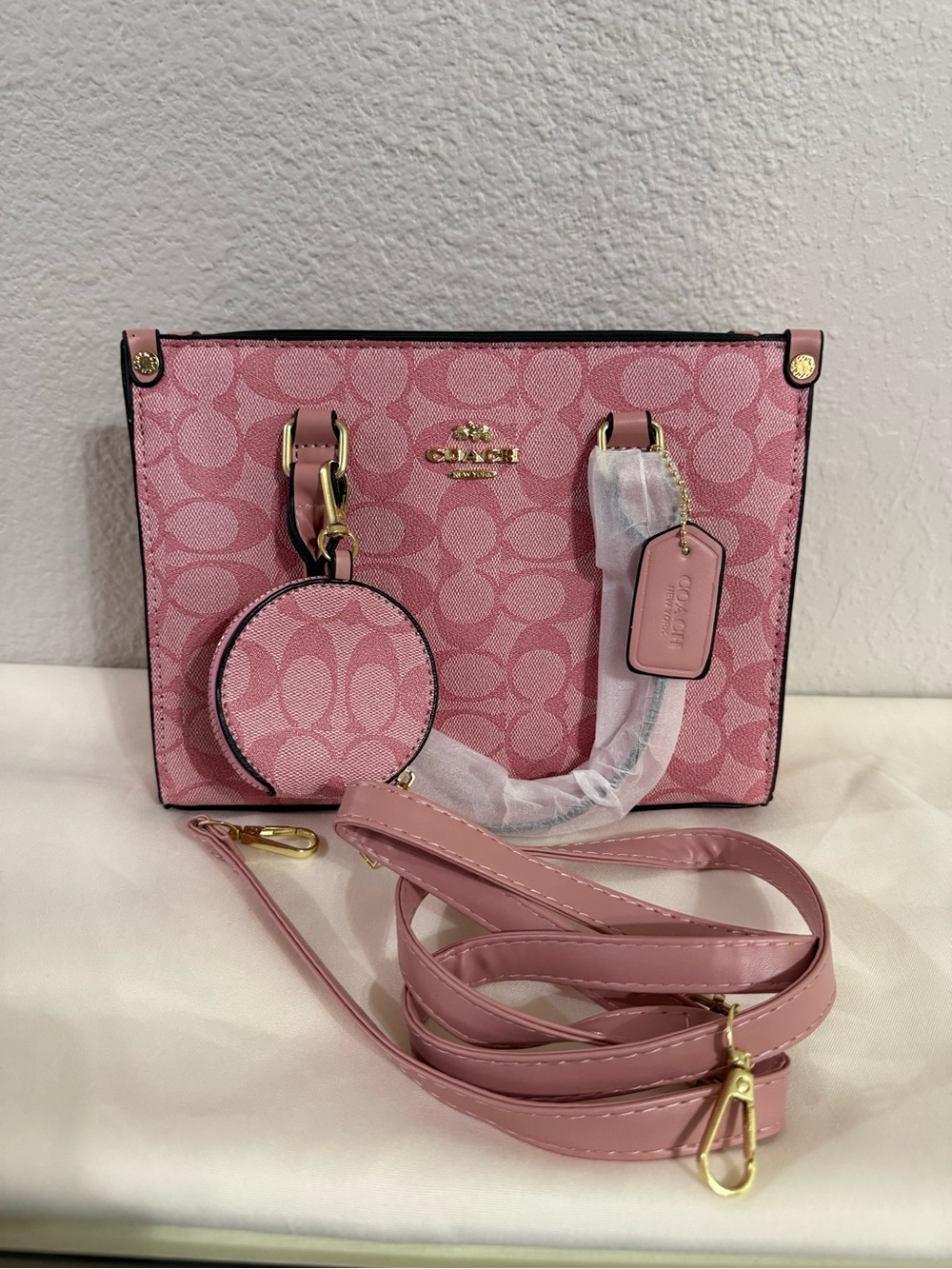 Coach Pink Signature Mini Crossbody with Coin Pouch